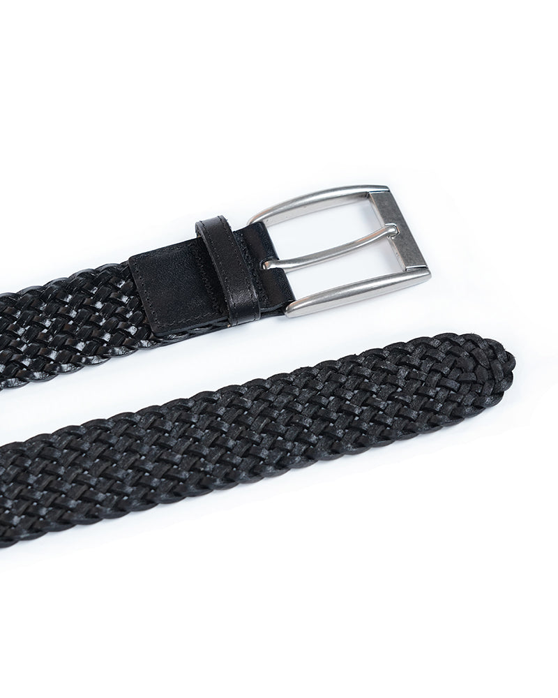 Vintage Black Braided Leather Belt with Silver Pin Buckle Suitpure