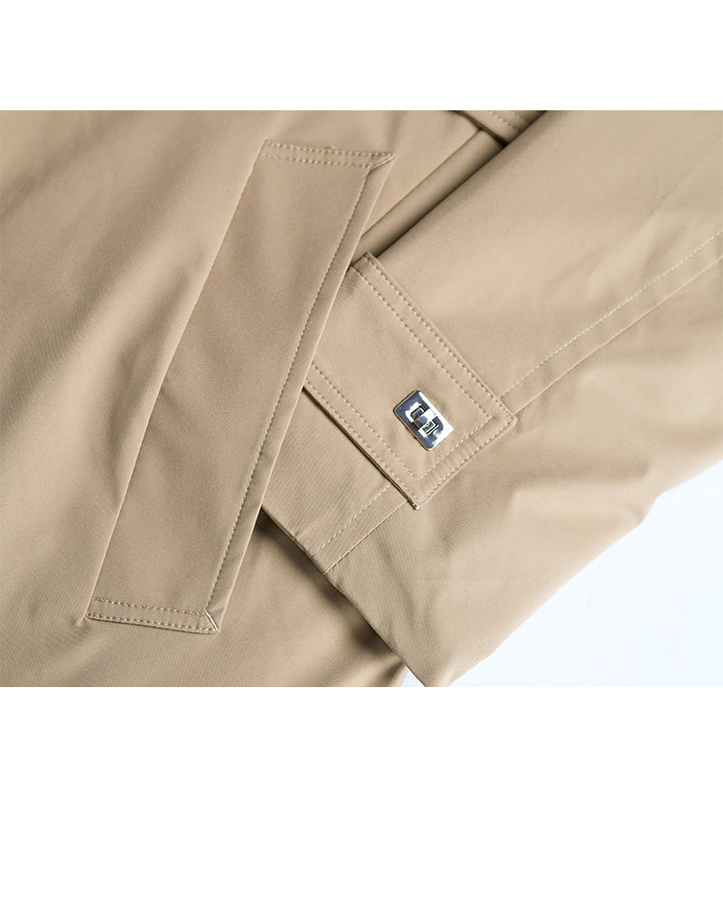 Khaki Unquilted Lapel Down Coat