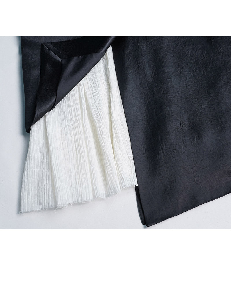 Black Acetate Paneled Midi Skirt