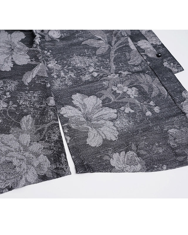 Embossed Floral Mandarin Shirt Jacket