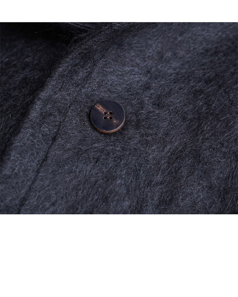 Hooded Yak Wool Coat in Black-Grey