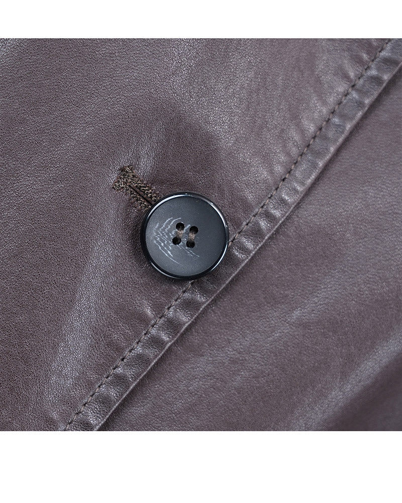 Camel Leather Trench Coat | Notch Lapel