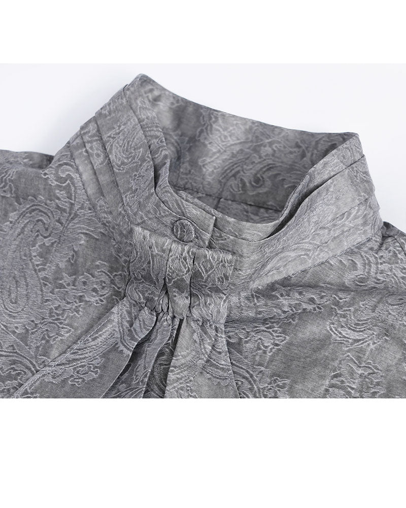 Mandarin Collar Cocoon Tencel Jacquard Blouse