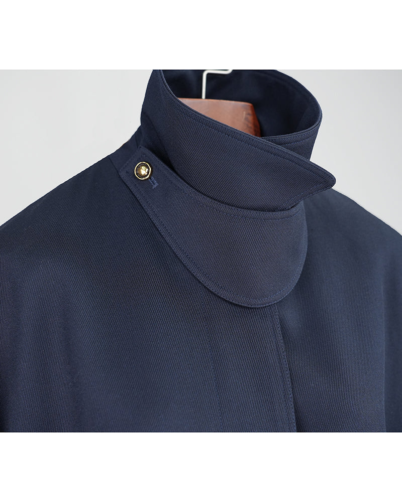 Navy 100% Wool Cavalry Twill Adjustable Waist Trench Coat| 100% Wool