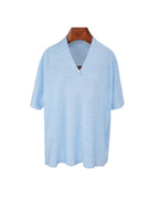 V-Neck Wool Linen Relaxed Knit Short Sleeve Top Suitpure