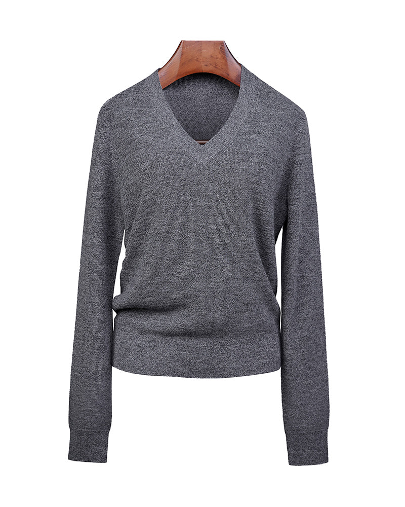Three-Color V-Neck Pullover in Soft Knit