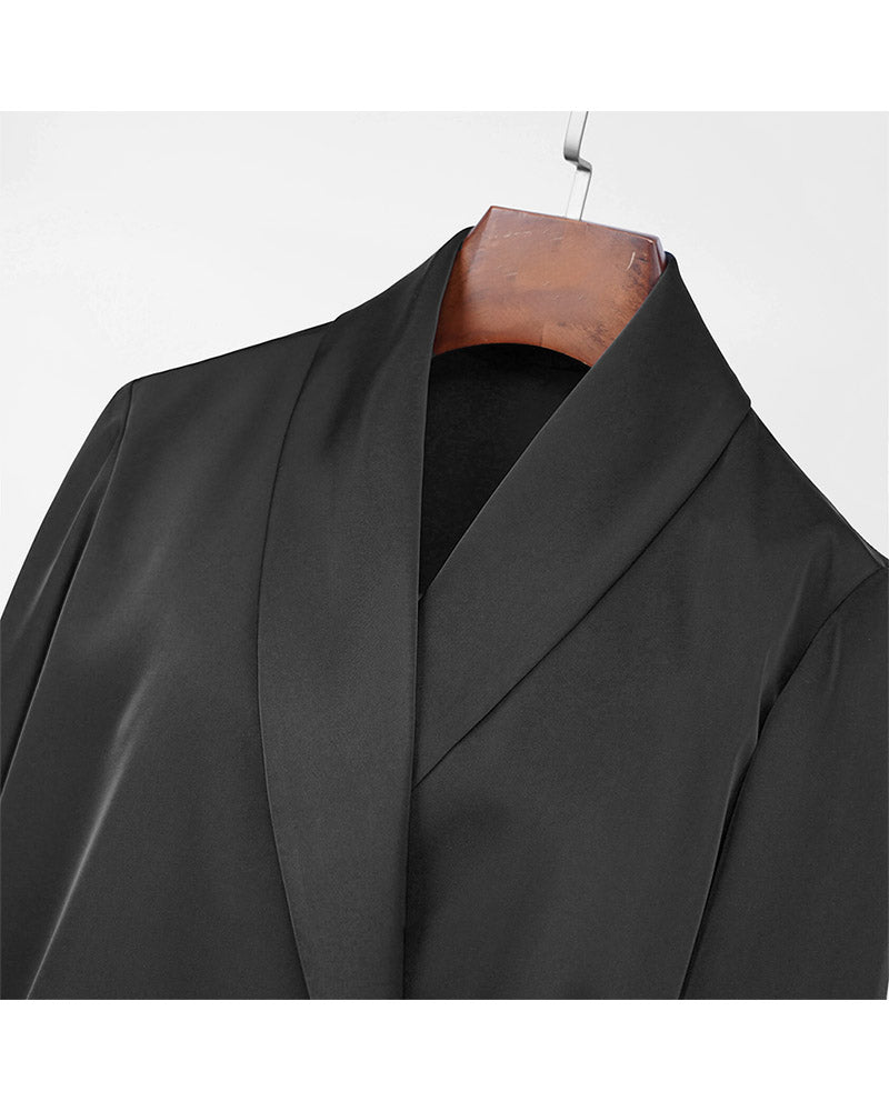 Shawl Collar Tie-Waist Blouse for Spring