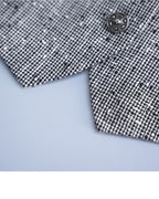 Black White Houndstooth Slub Linen Adjustable Vest Suitpure