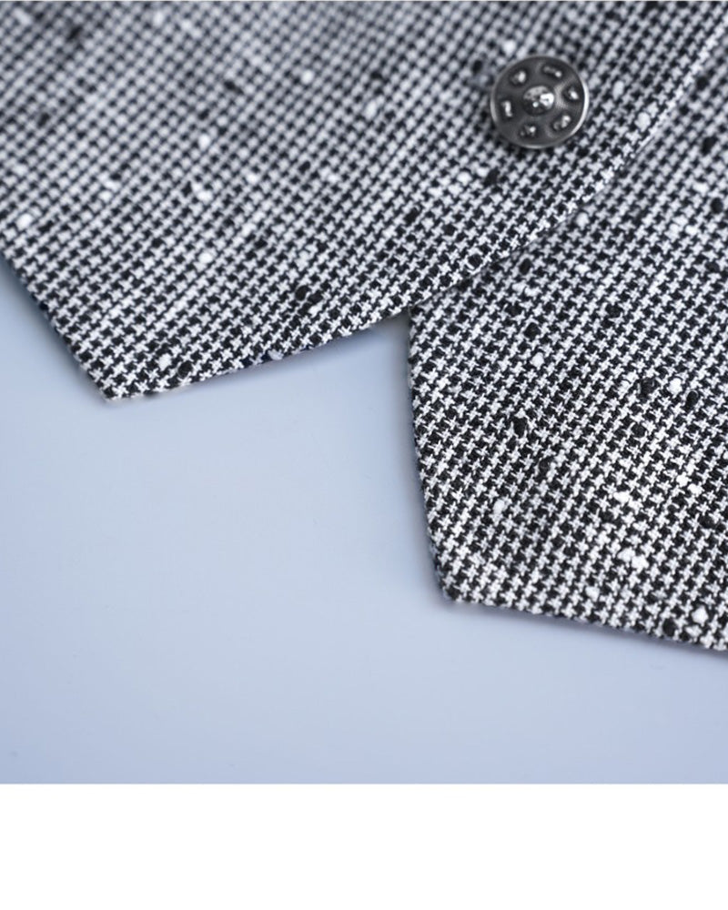 Black White Houndstooth Slub Linen Adjustable Vest Suitpure