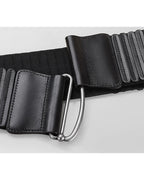 Black Wide Elastic Leather Corset Belt with Metal Hook Buckle Suitpure