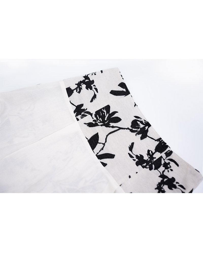 Cotton Linen Blend A-Line Skirt with Jacquard Pattern