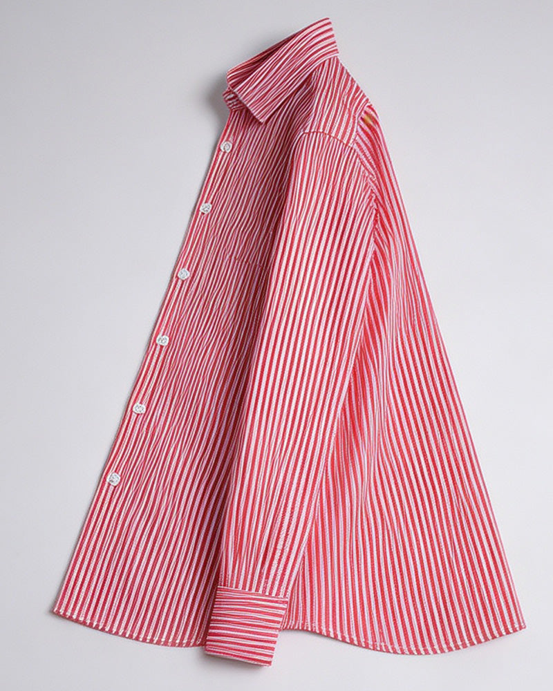 Red Linen Cotton French Collar Blouse Suitpure