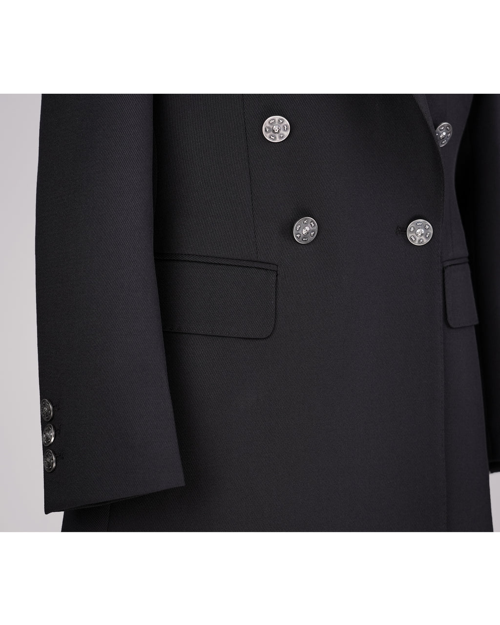Black 100% Wool Cavalry Twill Double Breasted Blazer | 100% Wool