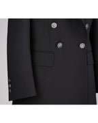 Black 100% Wool Cavalry Twill Double Breasted Blazer | 100% Wool