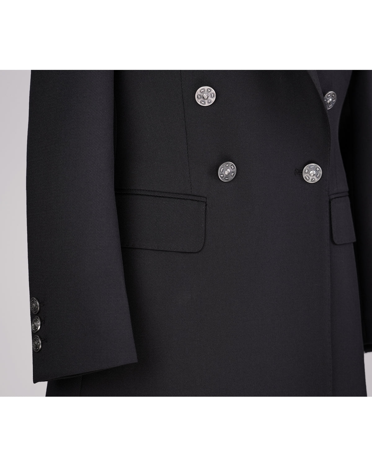 Black 100% Wool Cavalry Twill Double Breasted Blazer | 100% Wool