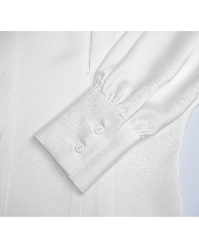 Plain White Flowing Waist-Cinching Blouse | Seamless Drape Suitpure