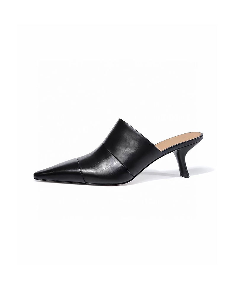 Genuine Leather Pointed Toe Mule Heels for Women Shoes Suitpure