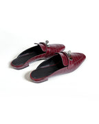 Burgundy Croc Embossed Leather Backless Mule Loafers for Women Commuter Shoes Suitpure