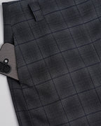 Grey Tone Welsh Plaid Straight Midi Skirt with Back & Front Slits