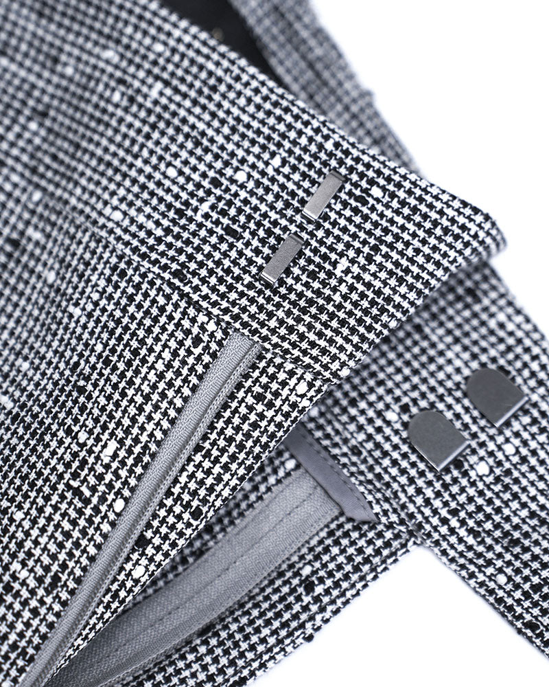 Black White Houndstooth Slub Linen High-Rise Wide-Leg Trousers Suitpure