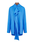 Sky Blue Mandarin Collar Blouse with Self-Tie Suitpure