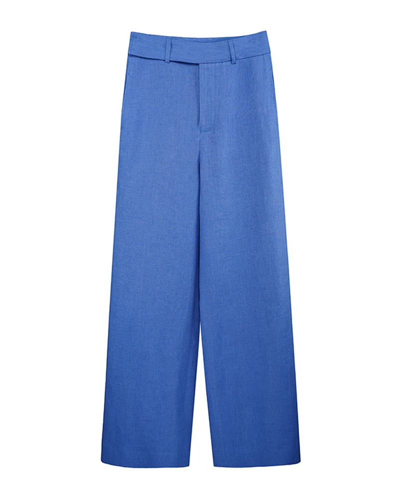 Extended Waistband Linen Trousers in Sky Blue Suitpure