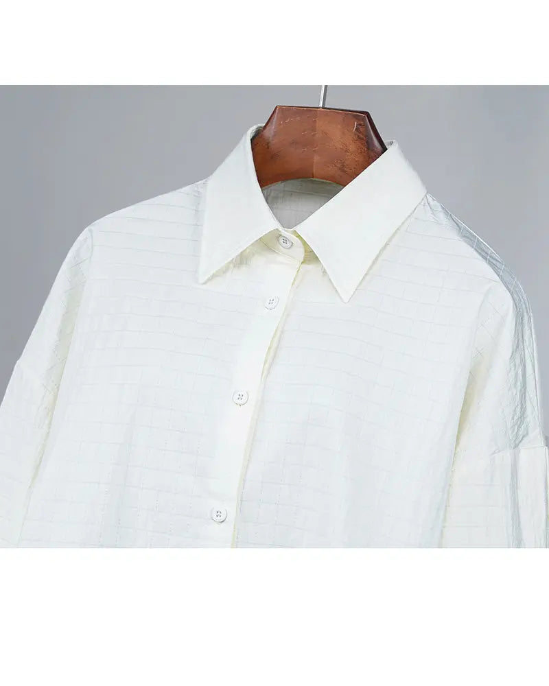 Relaxed Fit Drop Shoulder Shirt Jacket in Plaid Suitpure