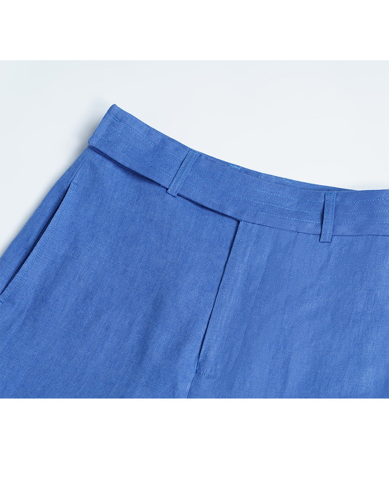 Extended Waistband Linen Trousers in Sky Blue Suitpure