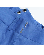 Extended Waistband Linen Trousers in Sky Blue Suitpure