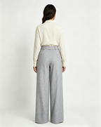 Women’s Belted Grey High Waist Belted Wide Leg Trousers Suitpure