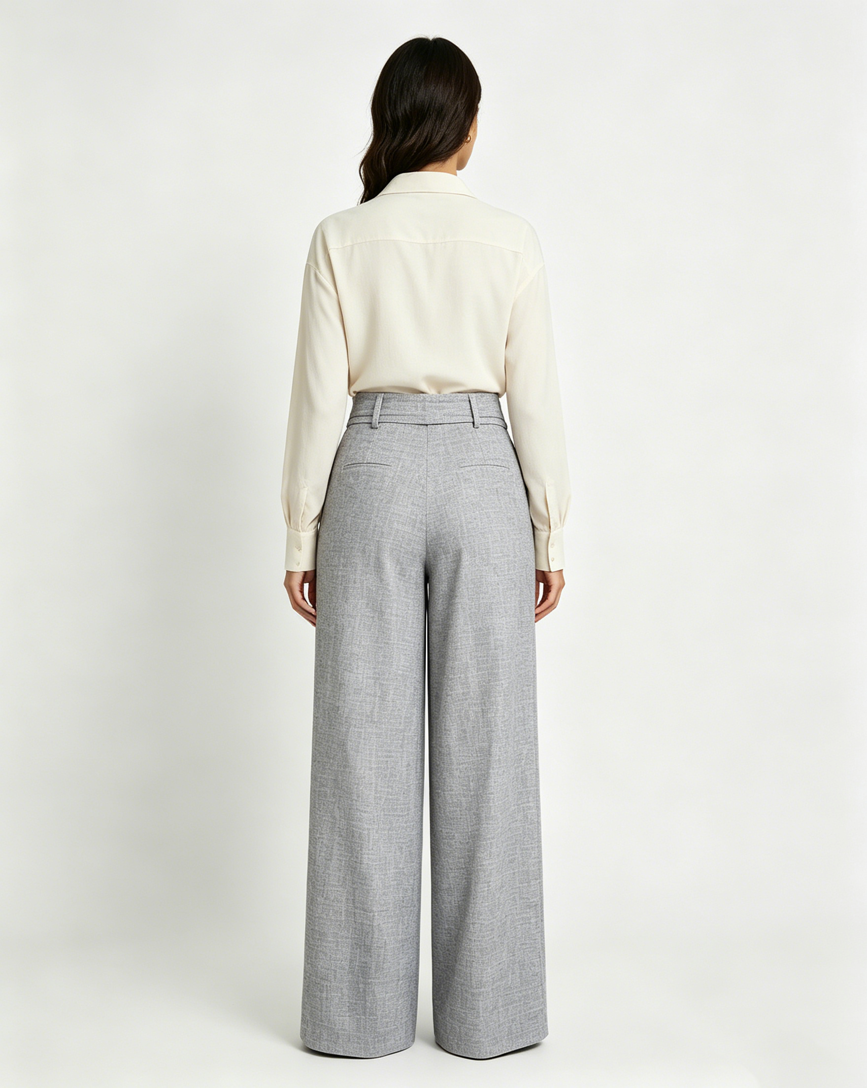 Women’s Belted Grey High Waist Belted Wide Leg Trousers Suitpure