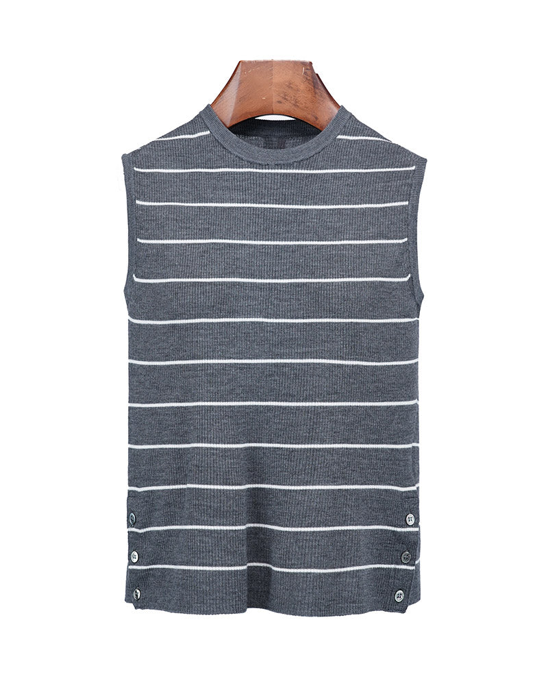 Sleeveless Side Slit Stripe Knit Vest