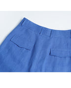 Extended Waistband Linen Trousers in Sky Blue Suitpure