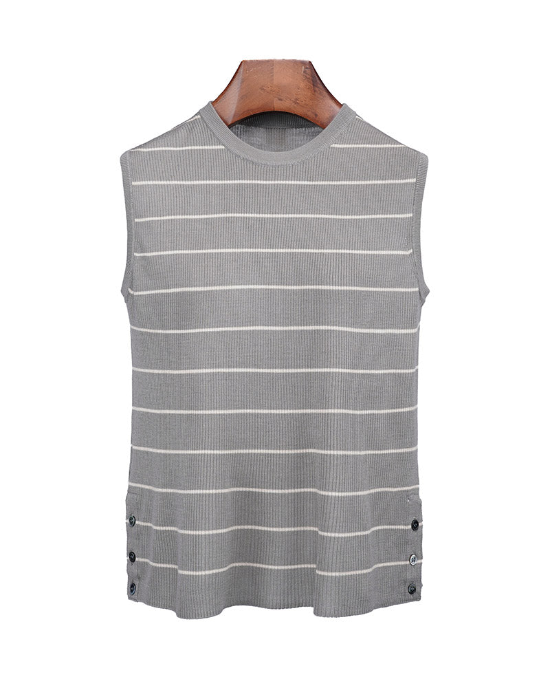 Sleeveless Side Slit Stripe Knit Vest