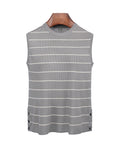 Sleeveless Side Slit Stripe Knit Vest Suitpure