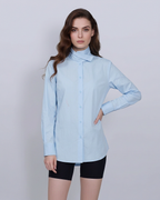 Sky Blue Textured Scarf Collar Blouse