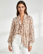 Women's Bow Tie Lantern Tencel & Viscose Floral Print Blouse Suitpure