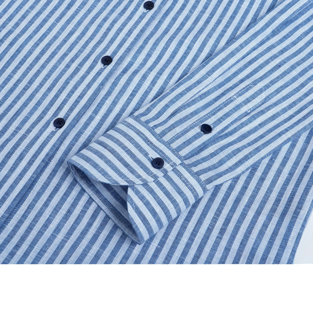 Holiday Nautical Style Loose Cotton Linen Striped Shirts Suitpure