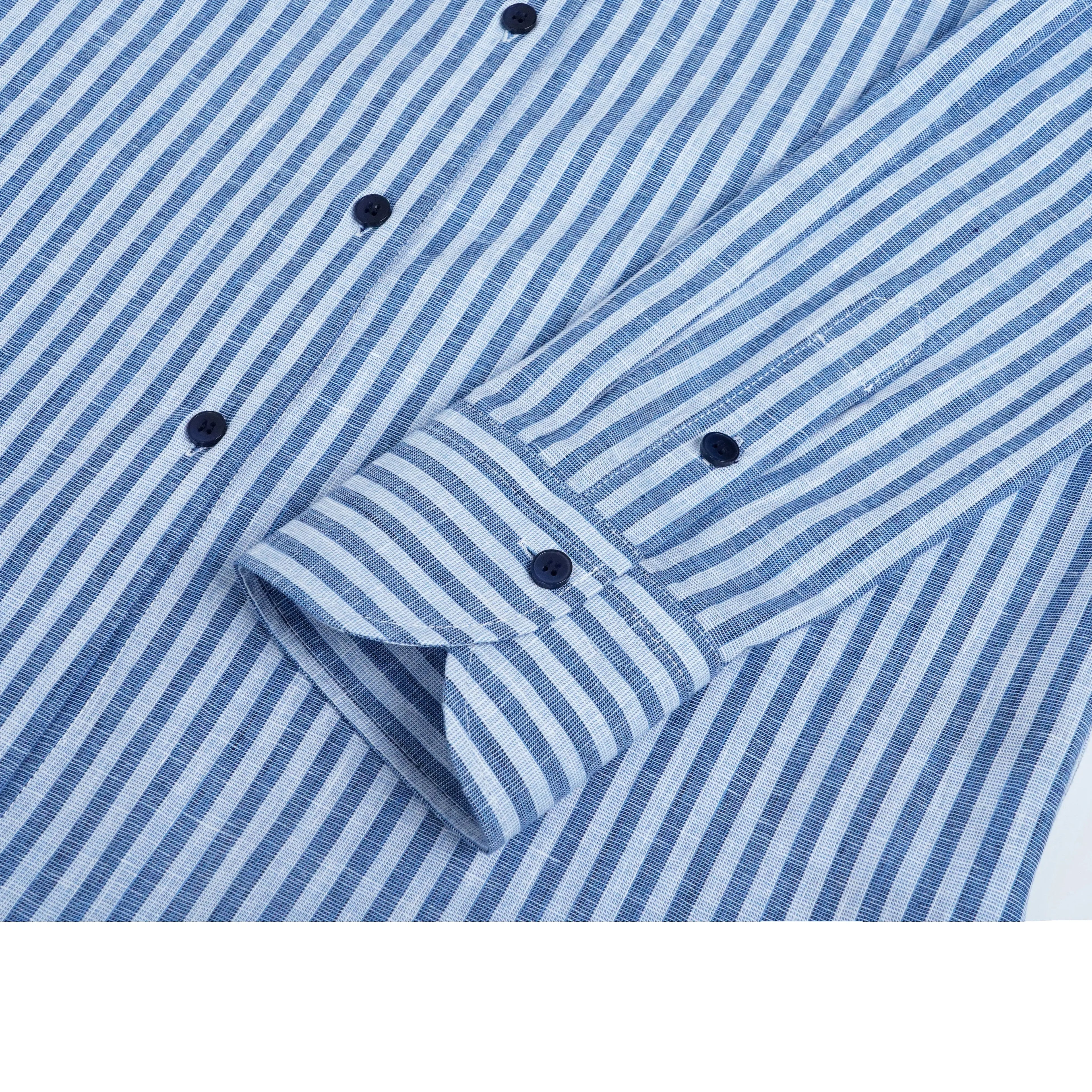 Holiday Nautical Style Loose Cotton Linen Striped Shirts Suitpure