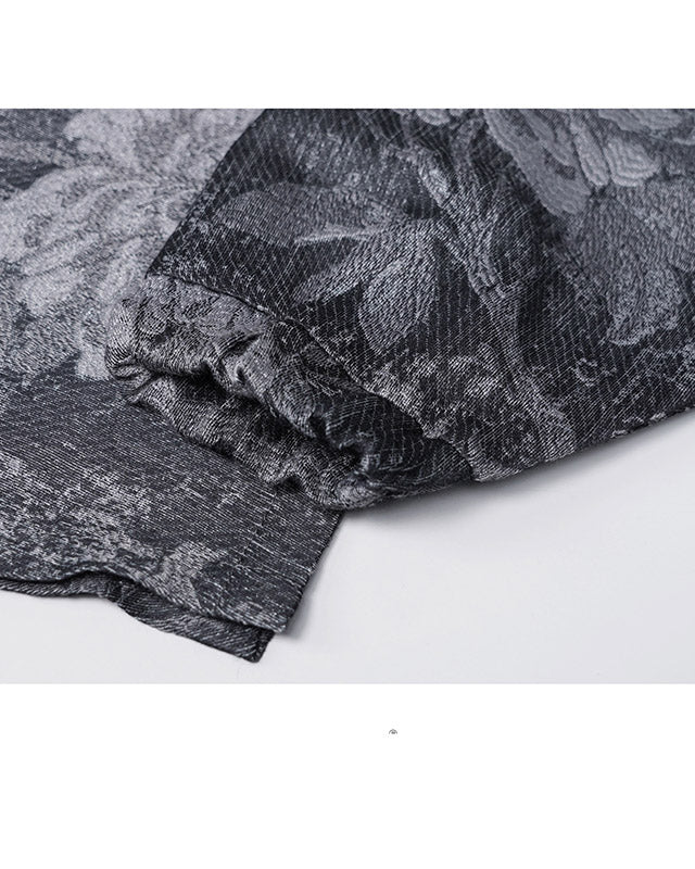 Embossed Floral Mandarin Shirt Jacket