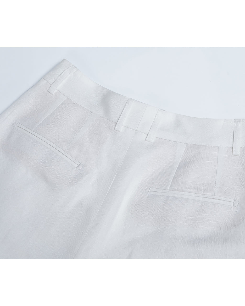 Tencel Linen Women White High Waist Pleated Wide Leg Trousers
