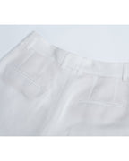Tencel Linen Women White High Waist Pleated Wide Leg Trousers