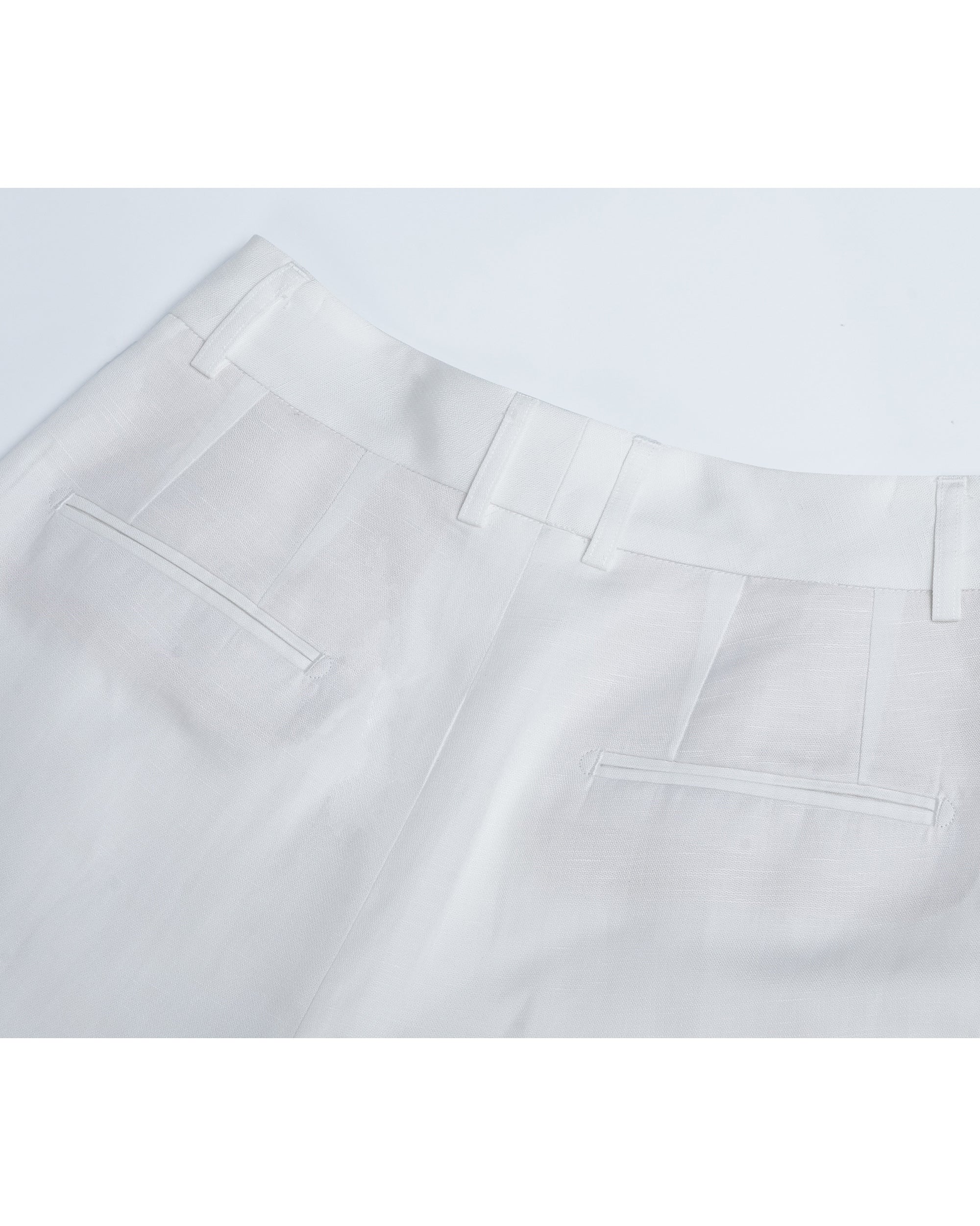 Tencel Linen Women White High Waist Pleated Wide Leg Trousers