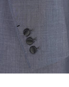 100% Wool Dark Grey Prince of Wales Check Satin‑Trimmed Formal Blazer