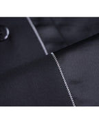 Deep Black Silk Wool Acetate Long Blazer Suitpure