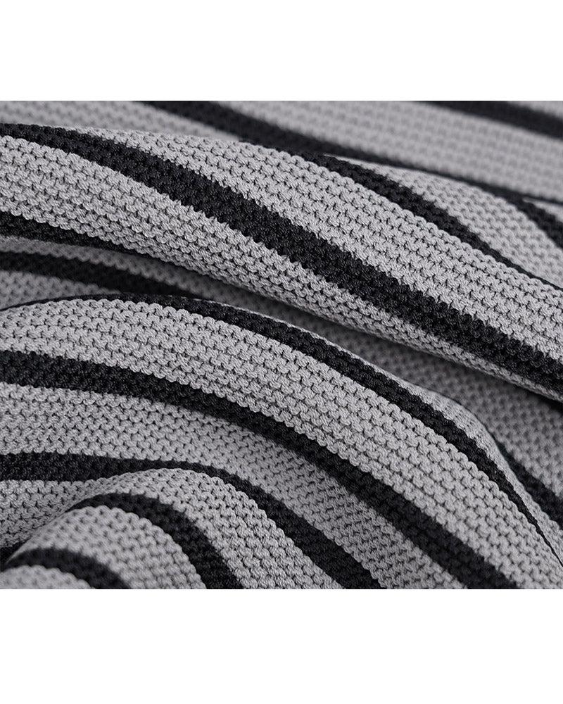 Grey-Black Stripe Knit Short Sleeve Top