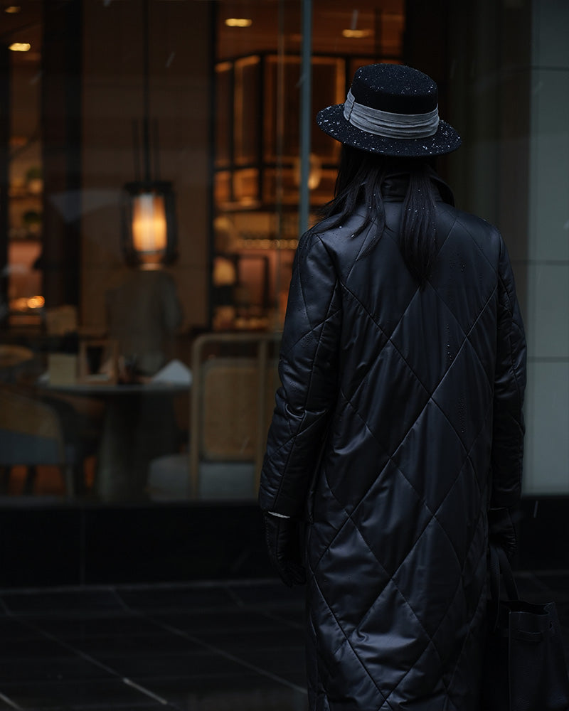 Diamond Quilted Leather Long Down Coat