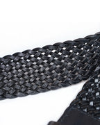 Vintage Black Braided Leather Belt with Silver Pin Buckle Suitpure