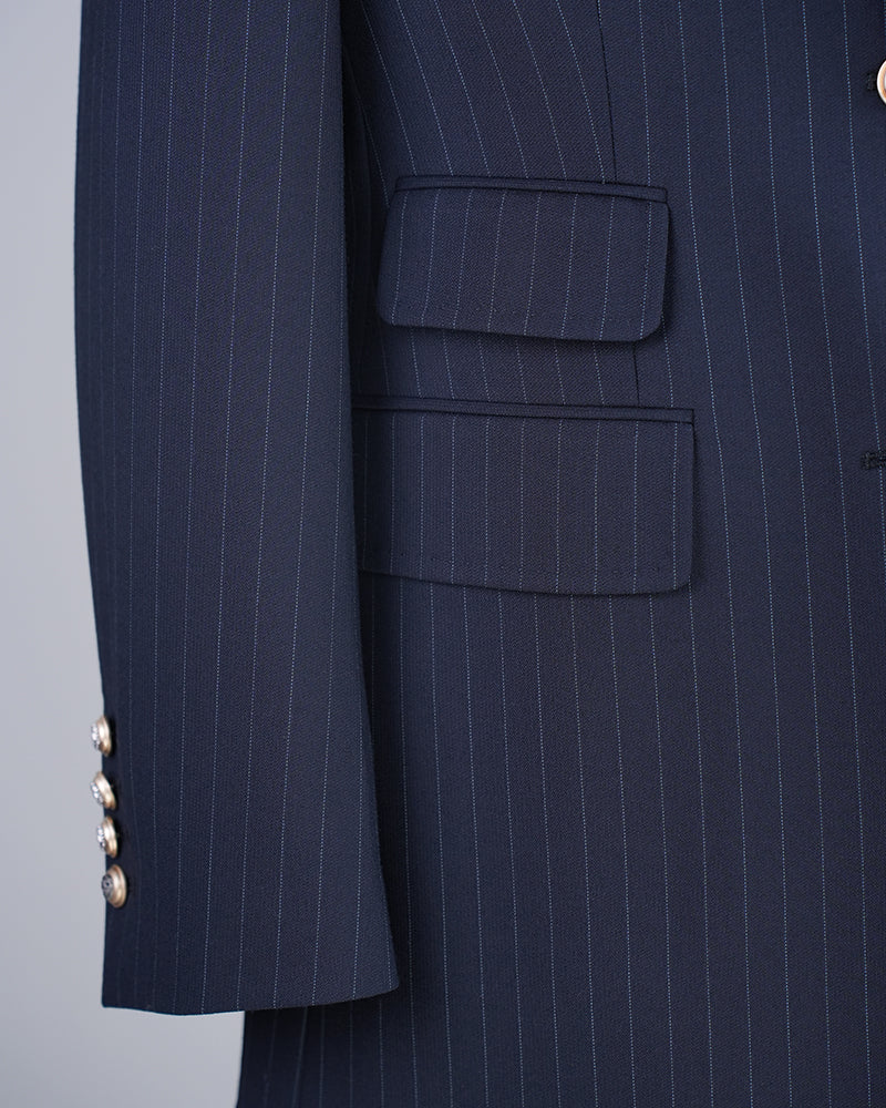 Vintage British style all-wool striped hand-cut heavy-duty haute couture suit