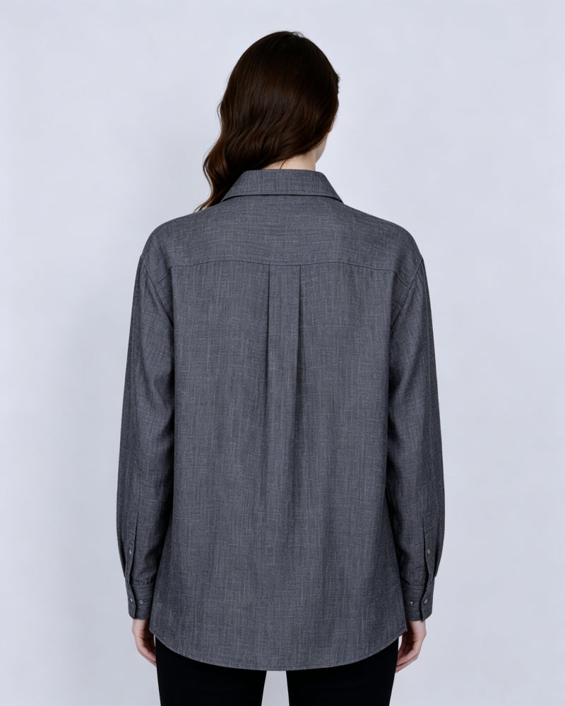 Washed Black Tencel Linen Oversized Shirt Suitpure